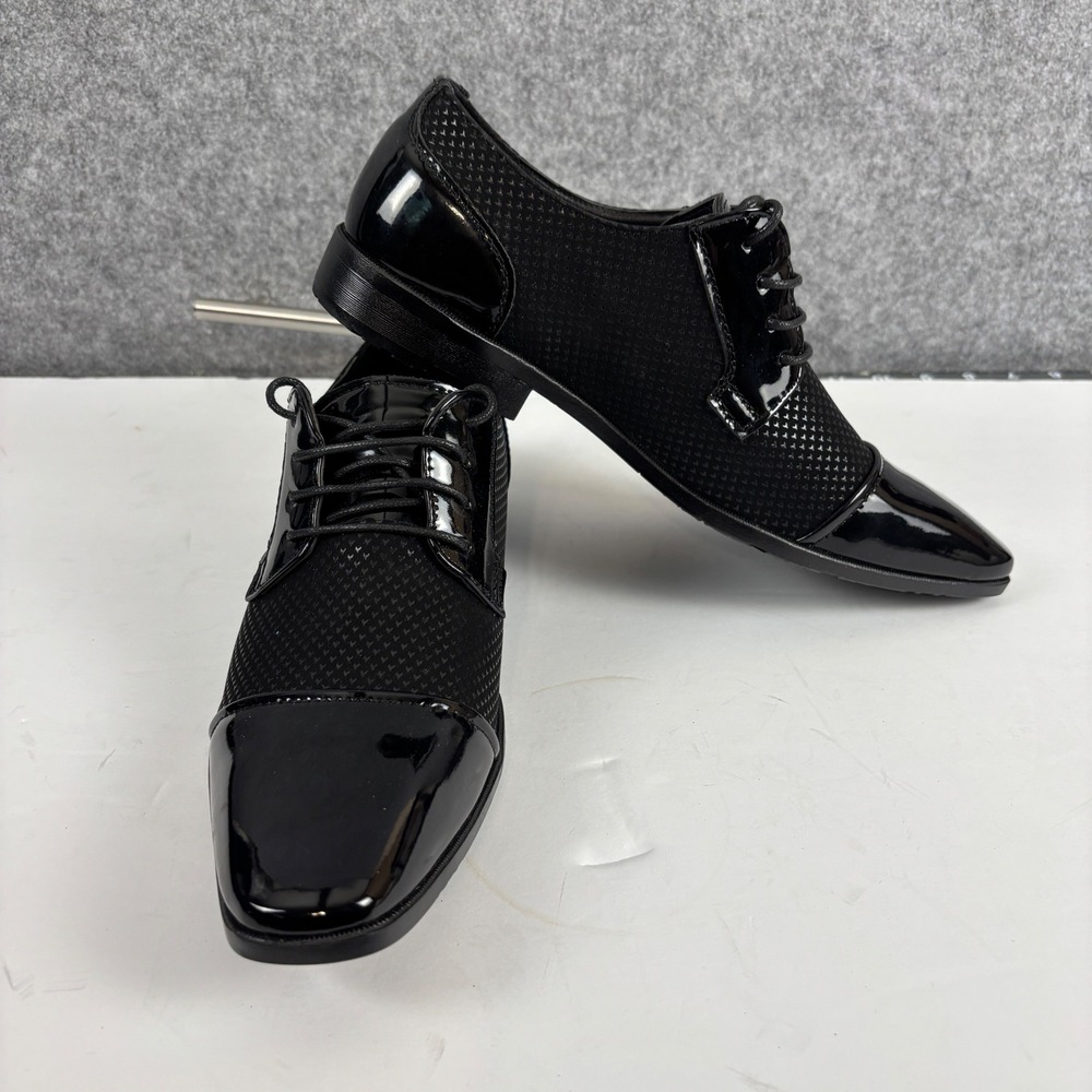 Fashion Oxford Dress Shoes Mens 42 Black Patent Cap Toe Textured FZ 9917